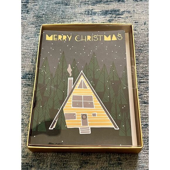 NIB! Nelson Line Studio Cabin Foil Christmas Card Set of 12 - Picture 1 of 4